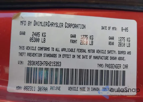2006 Dodge Charger Rt z USA, uszkodzony, nr VIN 2B3KA53H76H215353
